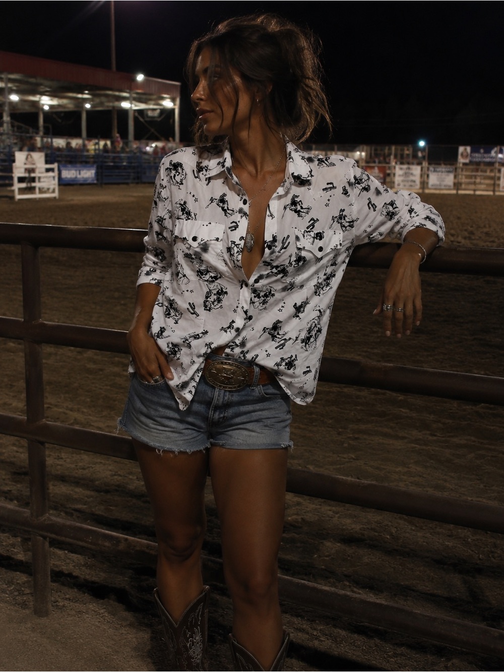 Wrangler Retro Cowgirl Rodeo Print Snap Shirt Western Cotton Women’s Large